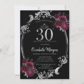 Invitation Cadre argent Roses bordeaux 30ème anniversaire (Devant)