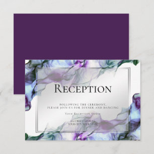 Invitation Cadre Argenté Abstrait Encre Fluide Prune Turquois