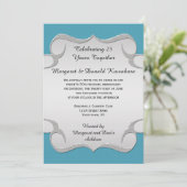 Invitation Cadre argenté orné bleu sarcelle 25e anniversaire (Debout devant)