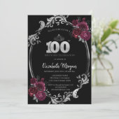Invitation Cadre argenté Roses bordeaux 100e anniversaire (Debout devant)
