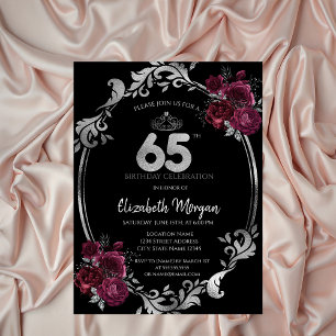 Invitation Cadre argenté Roses bordeaux 65e anniversaire