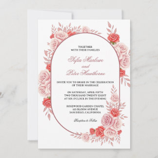 Invitation Cadre arqué moderne floral rose rose mariage