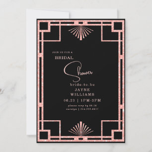 Invitation Cadre Art Déco Pailleté Rose Mariage Noir