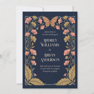 Invitation Cadre Art Nouveau avec fleurs de corail et Goto