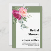 Invitation Cadre avec eucalyptus et roses roses roses douche (Devant)