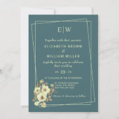 Invitation Cadre avec Rose, style Mariage sur bleu marine (Devant)