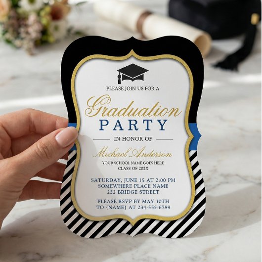 Invitation Cadre avec support en or moderne pour fête de fin 