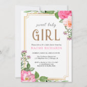 Invitation Cadre Baby shower Floral Rose Or (Devant)