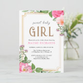 Invitation Cadre Baby shower Floral Rose Or (Debout devant)