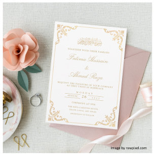 Invitation Cadre baroque antique or écriture dorée Mariage mu