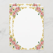 Invitation Cadre baroque doré à fleur blanche rose (Devant / Derrière)