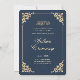 Invitation Cadre baroque élégant Cérémonie Walima bleu marine