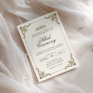 Invitation Cadre baroque opulent Crème Marron Cérémonie de Ni