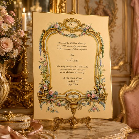 Invitation Cadre baroque rococo de fruits floraux colorés Mar