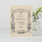 Invitation Cadre Baroque Rococo Vintage avec RSVP coeurs (Debout devant)