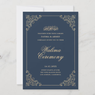 Invitation Cadre Baroque Vintage Bleu Marine Cérémonie Walima