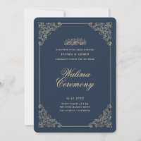 Cadre Baroque Vintage Bleu Marine Cérémonie Walima