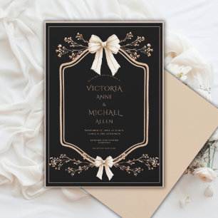 Invitation Cadre beige floral élégant mariage noir 