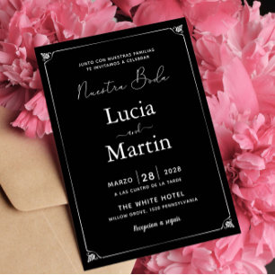 Invitation Cadre Blanc Espagnol Noir Nuestra Boda