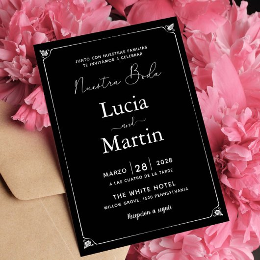 Invitation Cadre Blanc Espagnol Noir Nuestra Boda