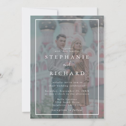 Invitation Cadre Blanc Géométrique Effet Vélin Photo Mariage (Devant)