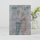 Invitation Cadre Blanc Géométrique Effet Vélin Photo Mariage (Debout devant)