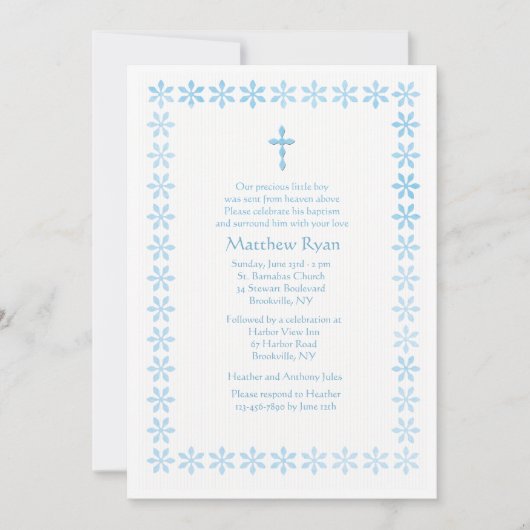 Invitation Cadre bleu de fleur de pochoir (Devant)