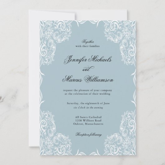 Invitation Cadre bleu dentelle Dusty Mariage classique (Devant)