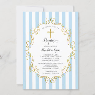 Invitation Cadre Bleu & Or Garçon Baptême