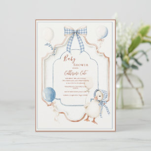 Invitation Cadre Bleu Vintage Ballons Canard Oie Bébé