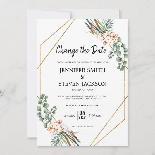 Invitation Cadre Boho Gliter de Verdure Changer la Date (Devant)