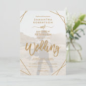Invitation Cadre boho jaune simple script photo mariage (Debout devant)