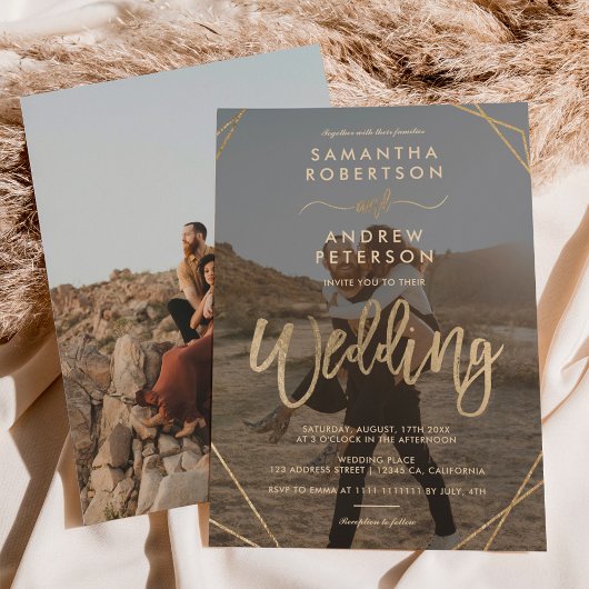 Invitation Cadre boho or moderne simple script photo mariage