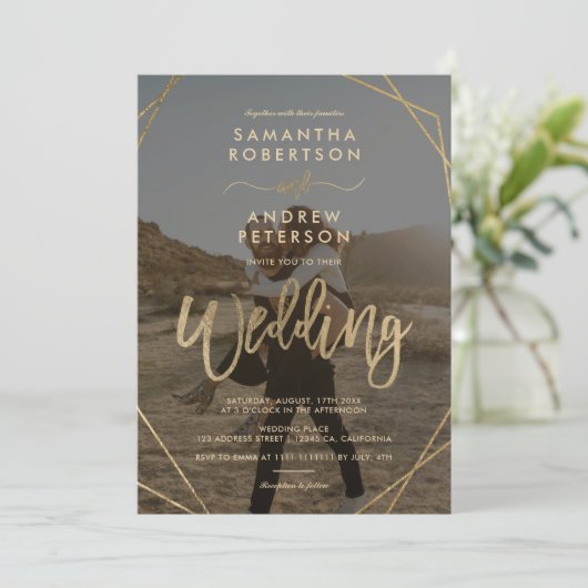 Invitation Cadre boho or moderne simple script photo mariage (Debout devant)