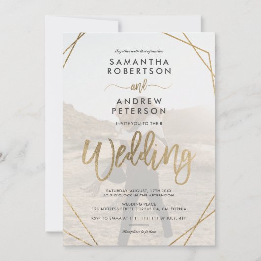 Invitation Cadre boho or moderne simple script photo mariage (Devant)
