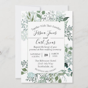 Invitation Cadre botanique de feuilles de verdure à l'aquarel