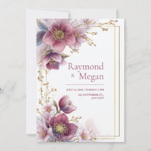 Invitation Cadre botanique de mariage à l'Hellebore Rose Mage