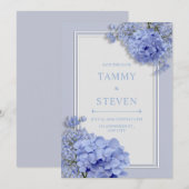 Invitation Cadre botanique de mariage Hydrangea Bleu Pervench (Devant / Derrière)