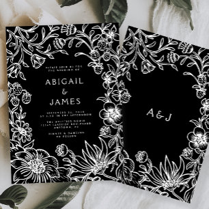 Invitation Cadre Botanique Mariage Noir et Blanc Vintage
