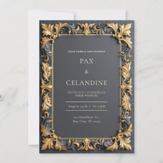 Invitation Cadre botanique sec mariage à taches dorées