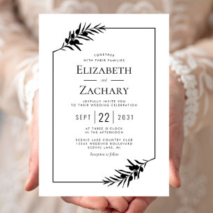 Invitation Cadre botanique simple Mariage noir et blanc