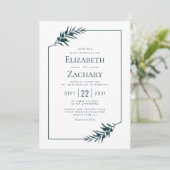 Invitation Cadre botanique simple Mariage vert émeraude (Debout devant)