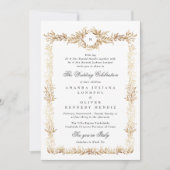 Invitation cadre botanique traditionnel or mariage monogramme (Devant)