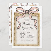 Invitation Cadre Bow Or Ribbon Rose Bow Sweet 16 Photo (Devant / Derrière)
