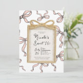 Invitation Cadre Bow Or Ribbon Rose Bow Sweet 16 Photo (Debout devant)
