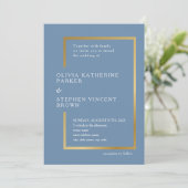 Invitation Cadre chic or. Elégant Mariage bleu poussiéreux (Debout devant)