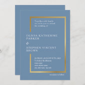 Invitation Cadre chic or. Elégant Mariage bleu poussiéreux (Devant / Derrière)