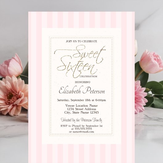 Invitation Cadre Chic Rayé Rose Sweet 16