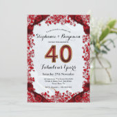 Invitation Cadre chic rubis élégant pour le 40e anniversaire  (Debout devant)