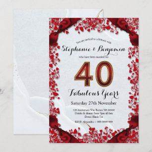 Invitation Cadre chic rubis élégant pour les 40 ans de mariag